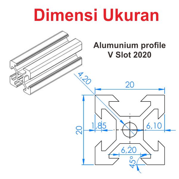 [HAEBOT] Aluminium Profile V Slot 2020 20x20 AP2020 Alumunium Profil Frame CNC Extrusion Mini Kerangka Mekanik Series 20mm x 20mm 3D Printer 1cm