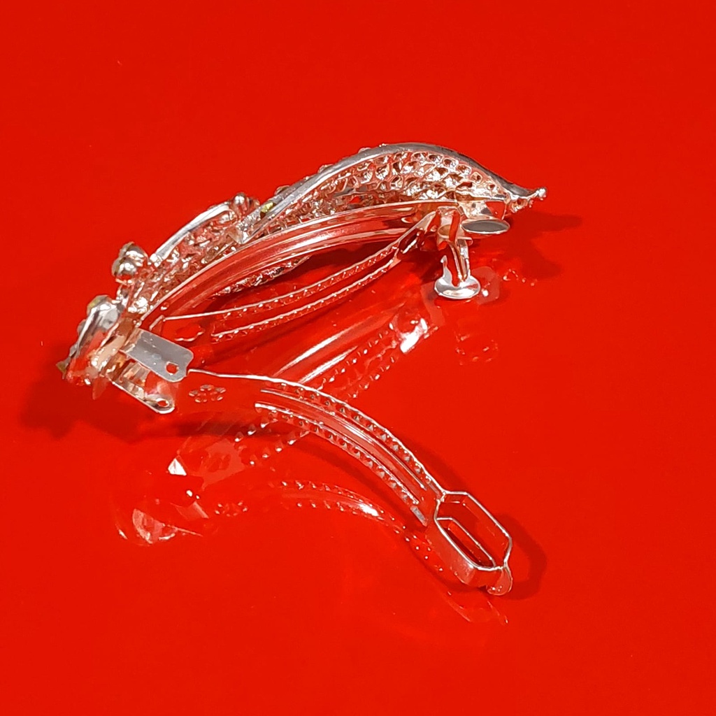 Jepit rambut korea otomat wanita mode merak permata zirkon premium import baru 8.5cm JO49#