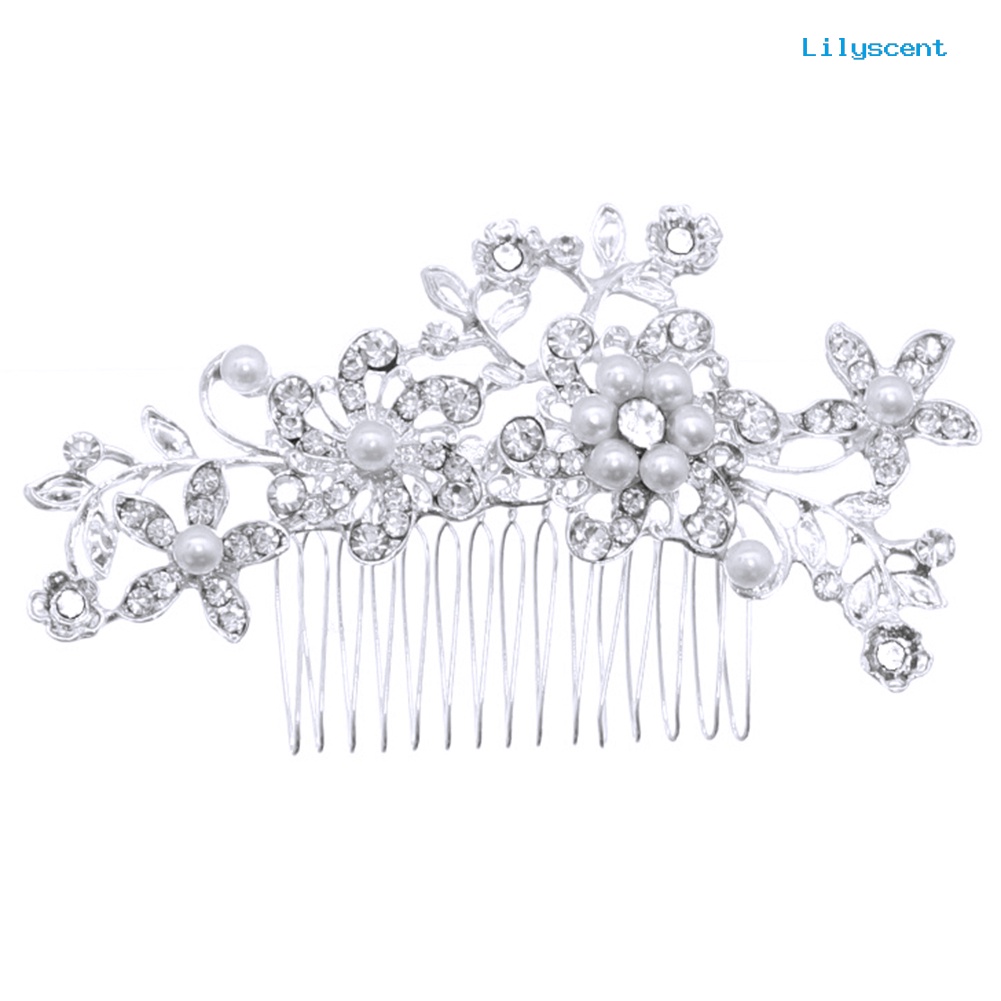 [LS]Rhinestone Faux Pearl Hias Bunga Sisir Rambut Jepit Rambut Pengantin Pernikahan Aksesori