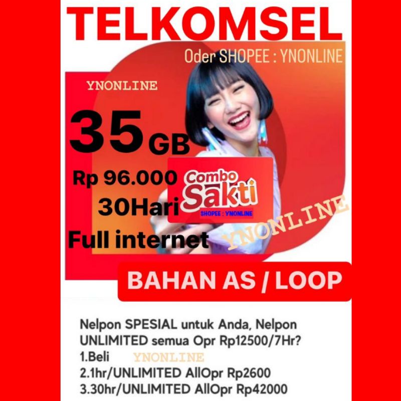 KARTU PERDANA COMBO SAKTI TELKOMSEL 35GB  BAHAN AS LOOP