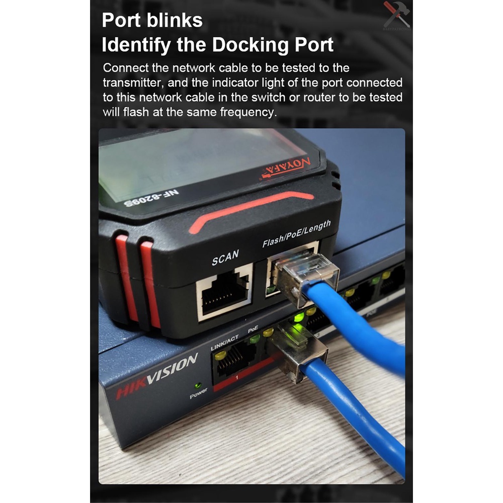 Noyafa NF-8209S POE Wire Checker LCD Display Ukur Panjang Kabel LAN Cat5 Cat6 LAN Test Alat Jaringan Scan Kabel Wiremap Tester