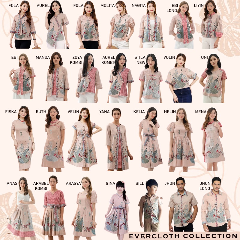 Evercloth Arabel Dress Batik Wanita Terusan Batik Couple Modern Kebaya Couple Set Seragam Family