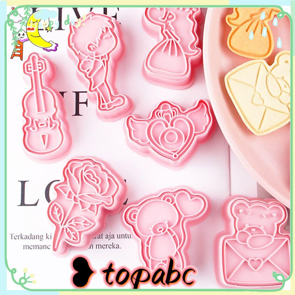 Top 8pcs/set Hari Valentine Makanan Fondant Plunger Gitar Cupid Cetakan Kue Amplop Bunga Mawar Cookie Cutter