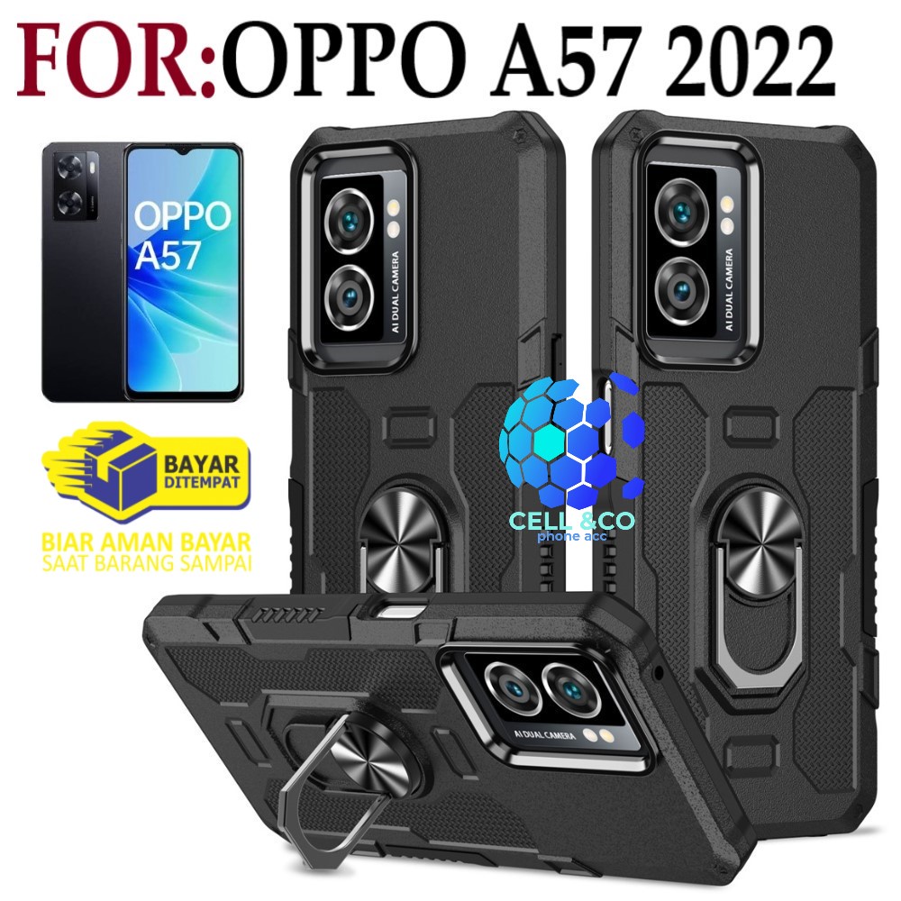 Case Armor OPPO A57 2022 Iring Cincin Magnetic Kesing Hp Protect kamera Premium Hard Case Standing Robot Pelindung Kamera