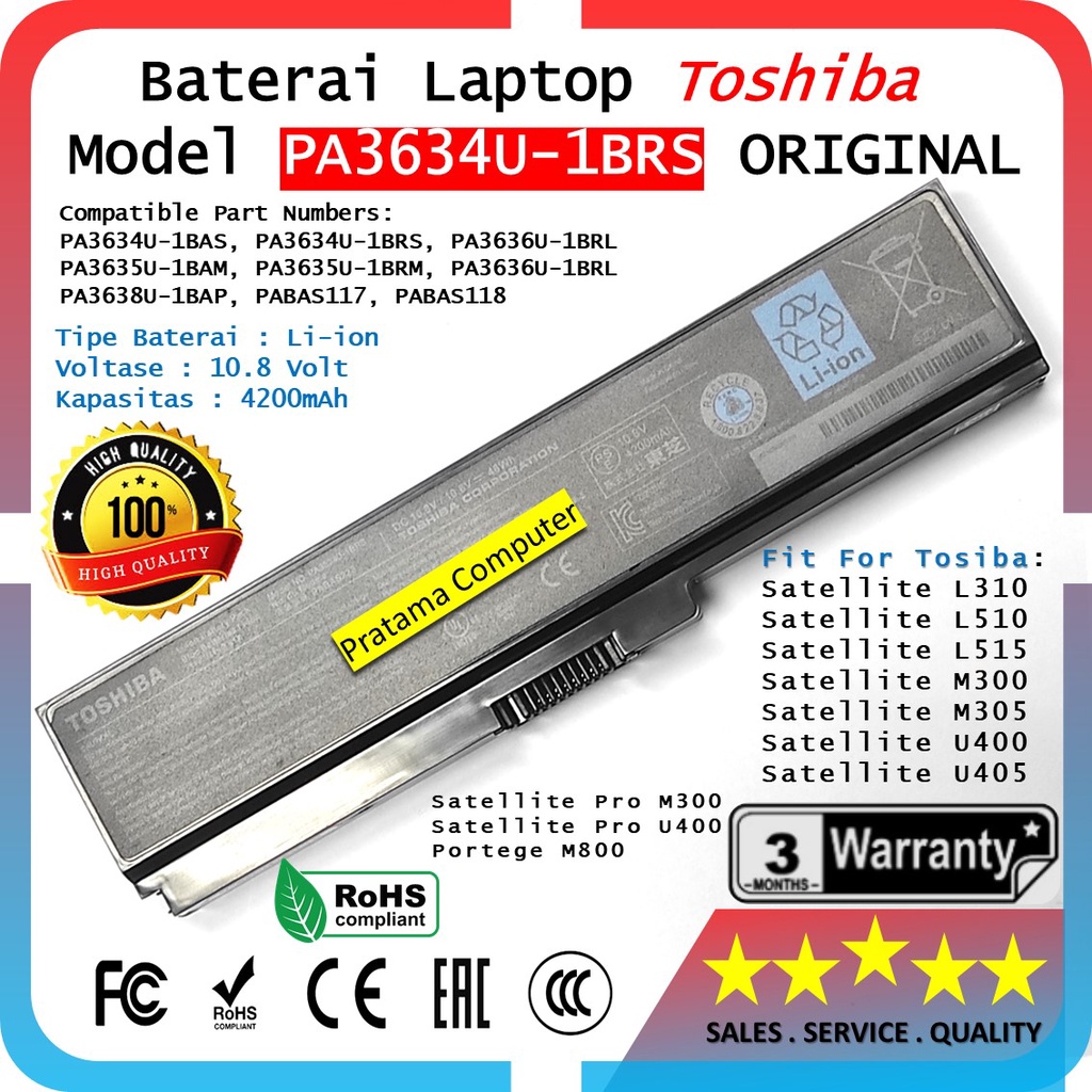 Original Baterai Laptop Toshiba Satellite L310 L510 M300 Series / Model PA3634U-1BAS