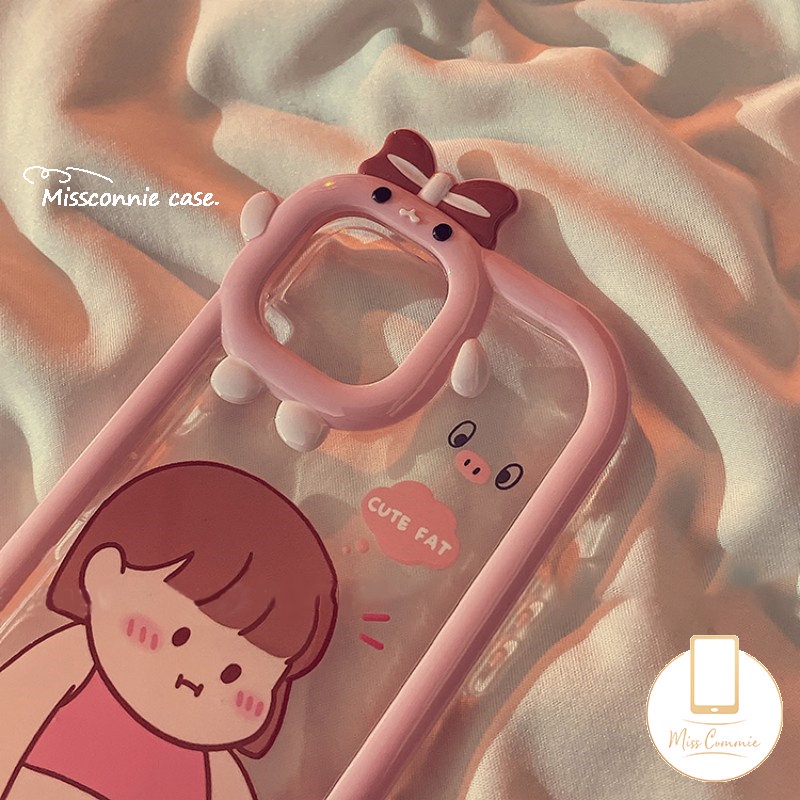 IPHONE Case Lensa Monster Kecil Ikatan Simpul 3D Kompatibel Untuk Iphone11 Pro Max13 12 14 Pro MAX 7 8 6 6S Plus 14 Plus XR X XS MAX SE 2020kartun Lucu Gadis Gemuk Lembut Penutup Belakang