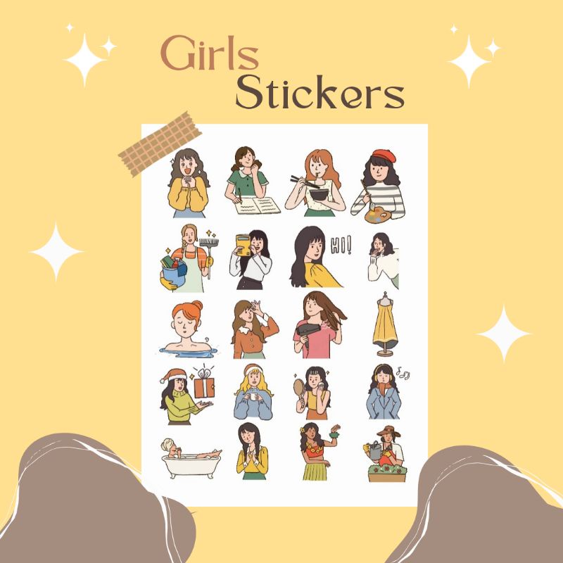 

20Pcs Girls Cute Sticker Stiker Vinyl Cutting Glossy Waterproof