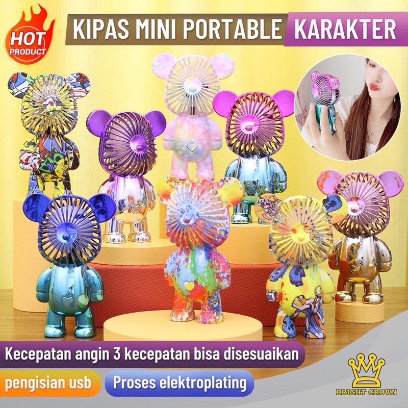 Kipas Angin Mini Portable Beruang Gradasi Cute USB / Kipas Angin Mini Viral / Kipas Portable USB Kar