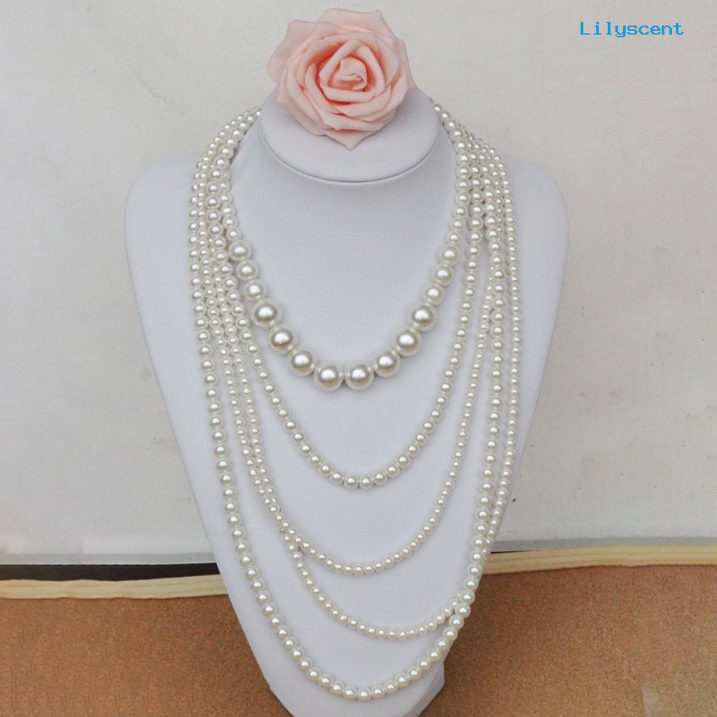 [LS]Kalung Mutiara Imitasi Mutiara Multi-layer Wanita Kalung Manik-Manik Berlebihan Untuk Pernikahan