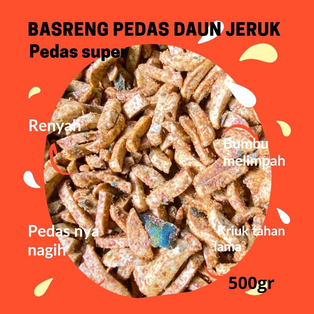 BASRENG PEDAS DAUN JERUK 500GR  basreng daun jeruk snack cemilan pedas