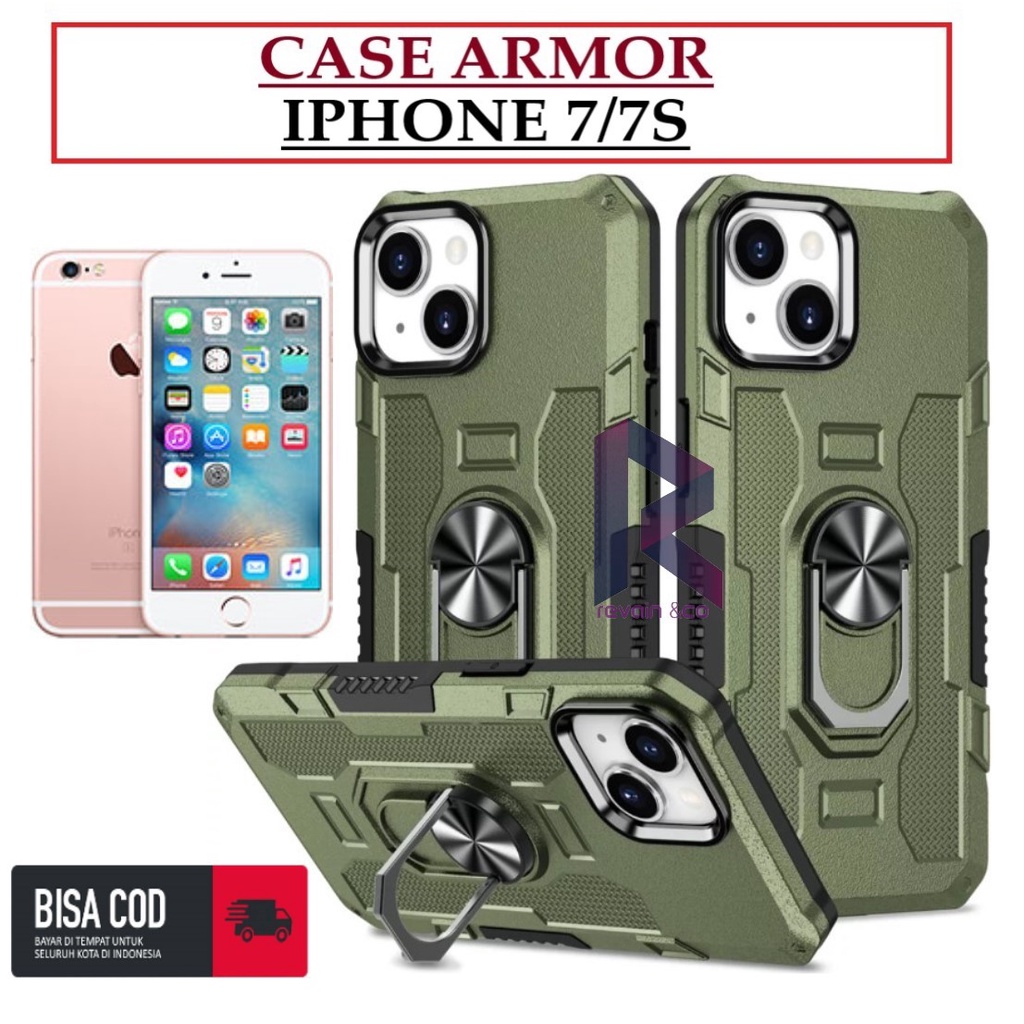 Case Armor IPHONE 7/7S Iring Cincin Magnetic Kesing Hp Protect kamera Premium Hard Case Standing Robot Pelindung Kamera