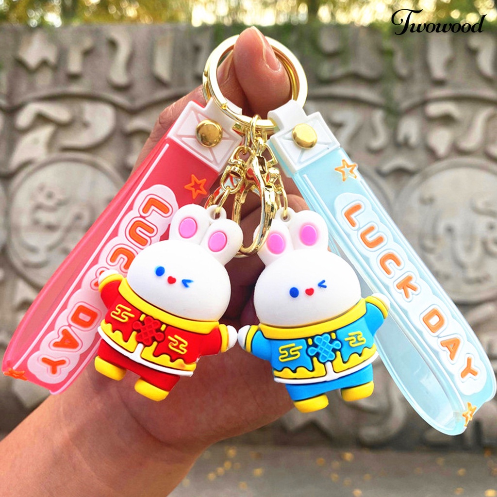 Twowood Rabbit Gantungan Kunci Serbaguna Bentuk Kartun Hewan Tiga Dimensi Warna-Warni Hias Hadiah Lucu Bunny Key Ring Mahasiswa Tas Sekolah Liontin Aksesori Busana