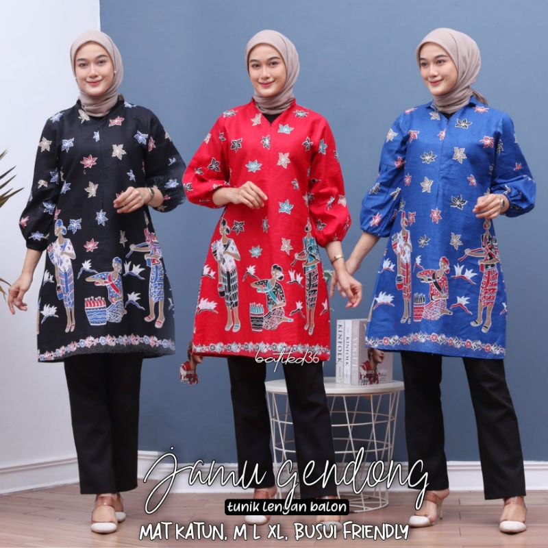 Tunik katun halus motif karakterJamu gendong Atasan dress Baju batik kasual wanita lengan panjang muslim muslimah kekinian baru kerja pesta kondangan kasual terbaru termurah kekinian seragam kembar kembaran seragaman