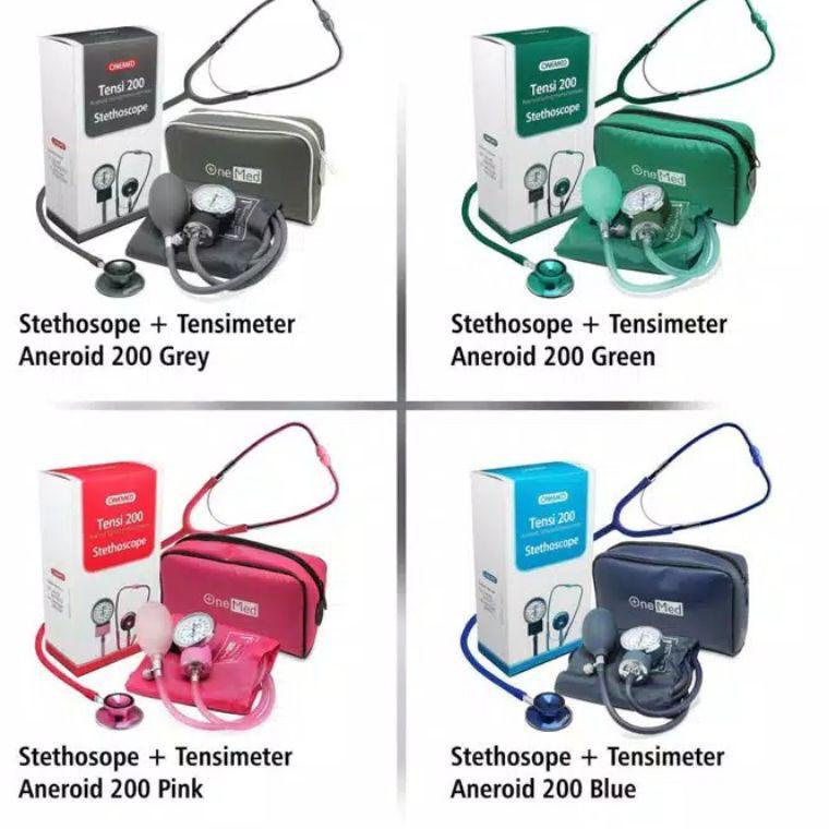 ㊜ Paket Stetoskop dan Tensimeter Aneroid Onemed Stetoschope manual Tensi Manual Warna Pink こ