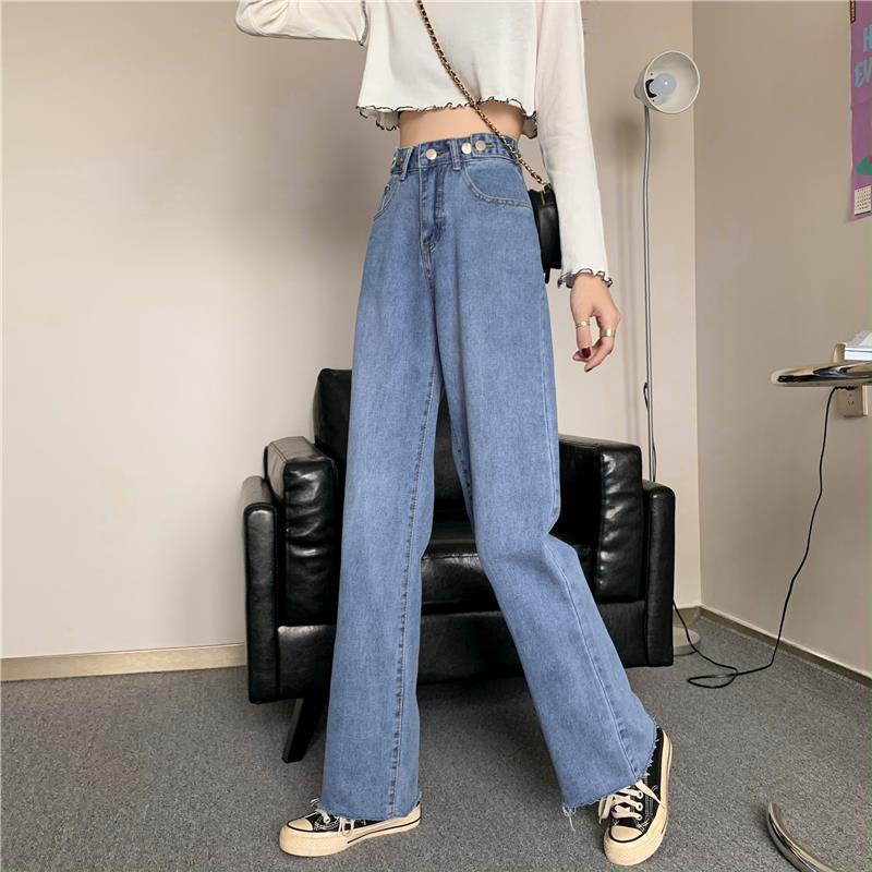 Korean Highwaist Loose Rawis Kasual Jeans Wanita Hot Sale