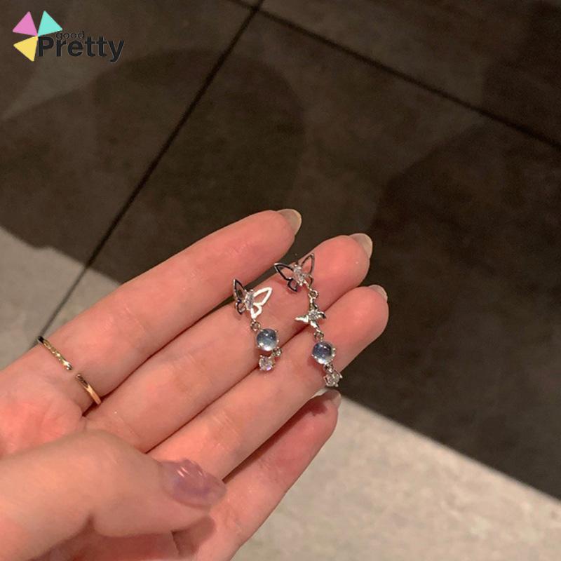 S925 Anting Rumbai Kupu-kupu Asimetris Perak Desain Mewah Anting Premium Sense - PD