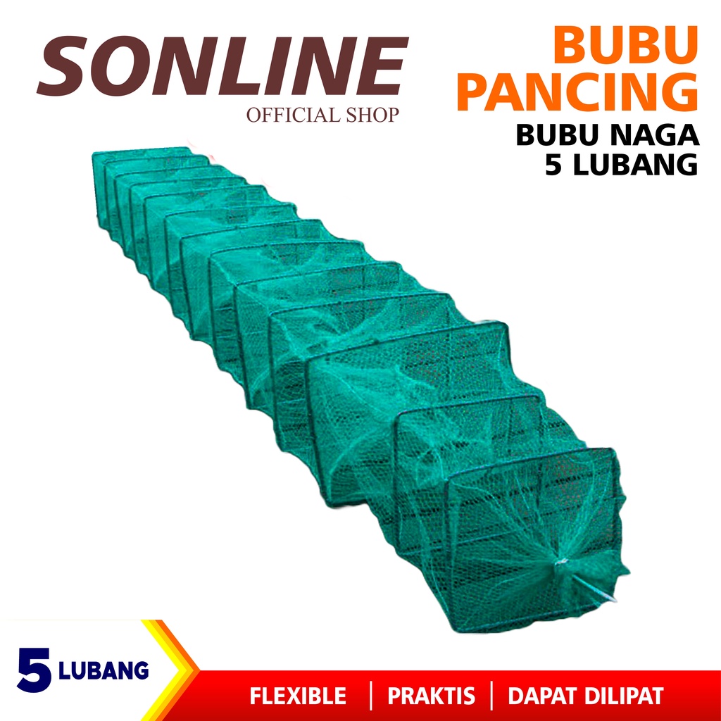 SONLINE Bubu Naga Hijau 1.5 meter / 1.5m Bubu Naga Perangkap Ikan Udang Kepiting Lobster 7 Ruas 5 Lubang