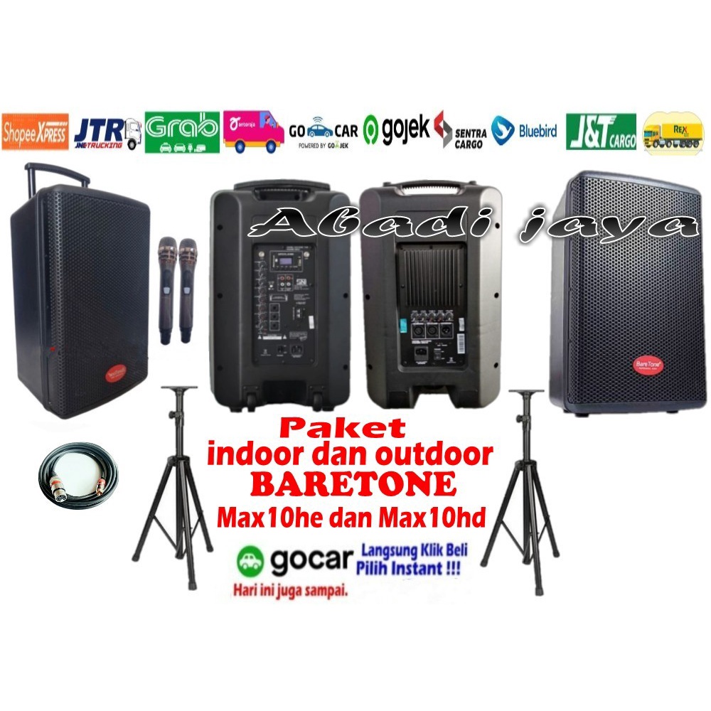 speaker aktif portable baretone max10he dan max10hd 10'' 2 buah ori