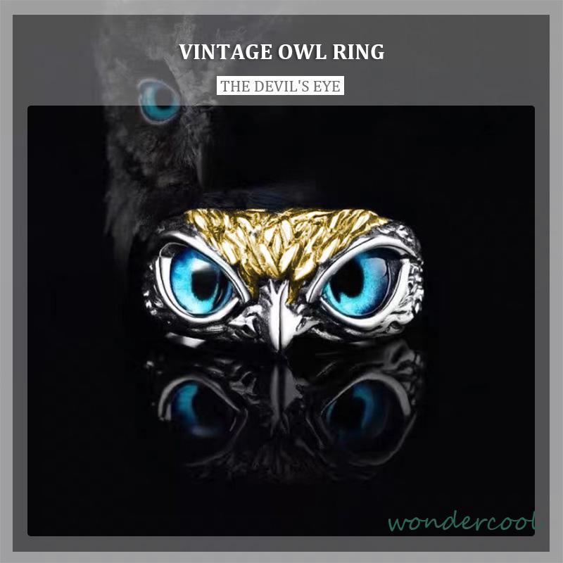 Cincin Retro Mata Burung Hantu Kepribadian Warna Aksesoris Cincin yang Dapat Disesuaikan-Won