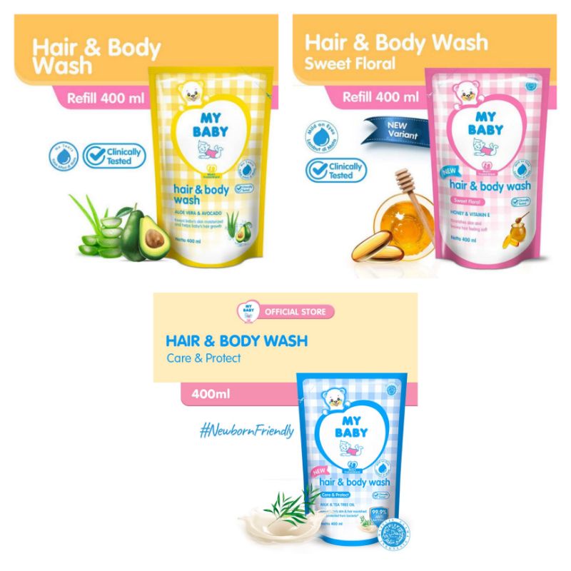 My Baby Hair &amp; Body Wash Refill 400ml (Avocado, Sweet Floral, Care n Protect)