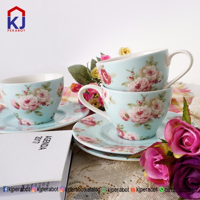 Tea Set Sango Motif Modern Rose Blue #Original