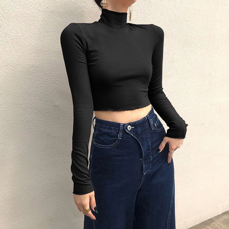 ☇Suhao Sederhana Fashion Benang T-shirt Wanita Warna Solid Pullover Kemeja Wanita Musim Dingin All-Match Slim Pendek Rajutan Sweater Wanita