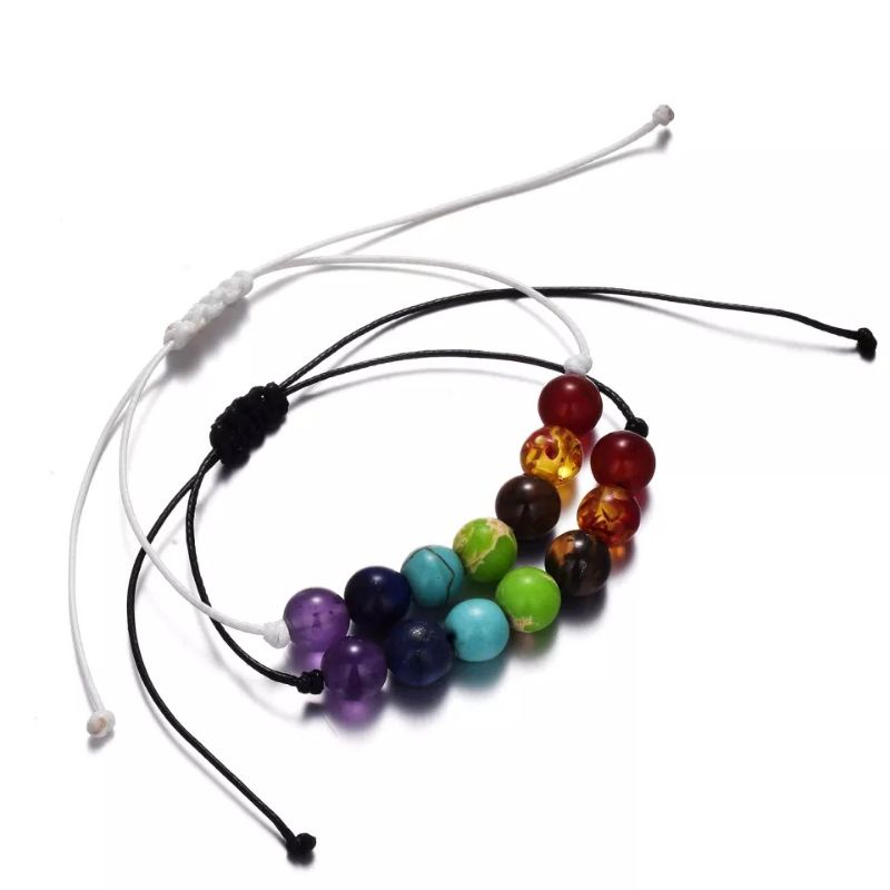 Gelang Tali Simple Batu Alam 7 Chakra Healing Balance Yoga - Pria - Wanita