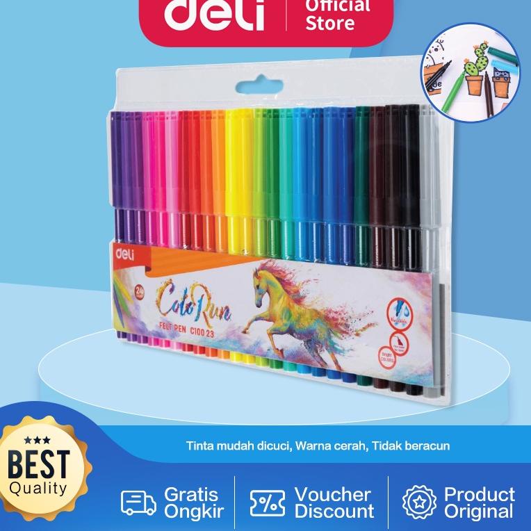 

[V-6-7 ✪] Deli Spidol Warna - Felt Pen dapat dicuci 1.0mm 12/18/24 Warna EC10023-siap dikirim