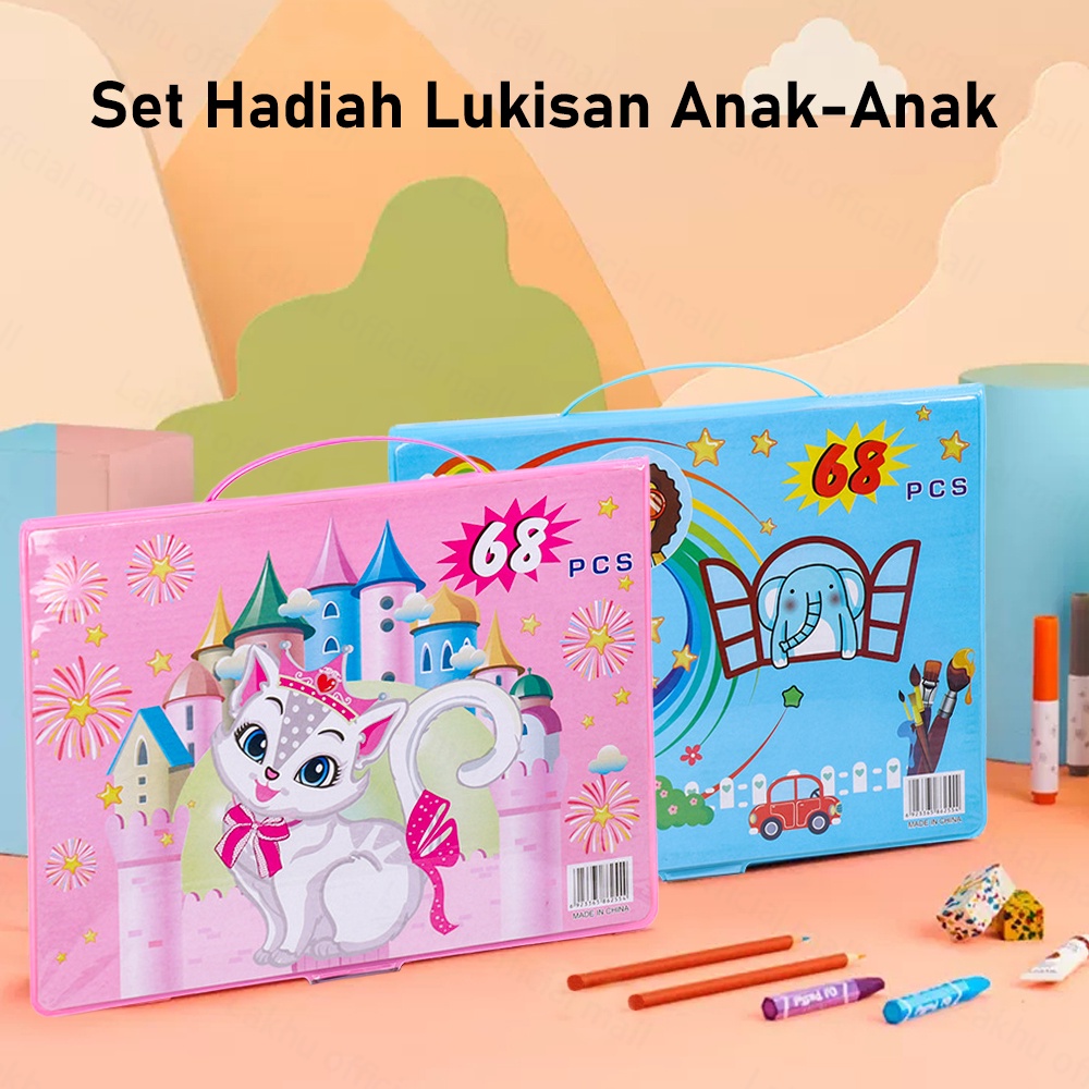 Lakhu 68pcs Crayon set Anak pensil warna set/Pensil Krayon Warna Alat Menggambar Mewarnai