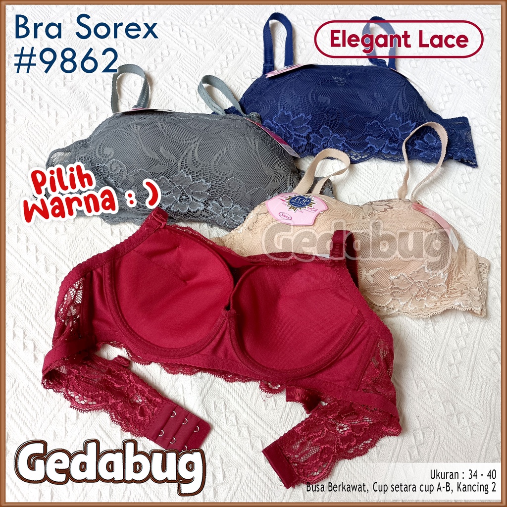 Sorex Bra 9862 Fashion Bra Renda Kemben | BH Busa dan berkawat kait 2 Cup setara Cup A-B | Gedabug