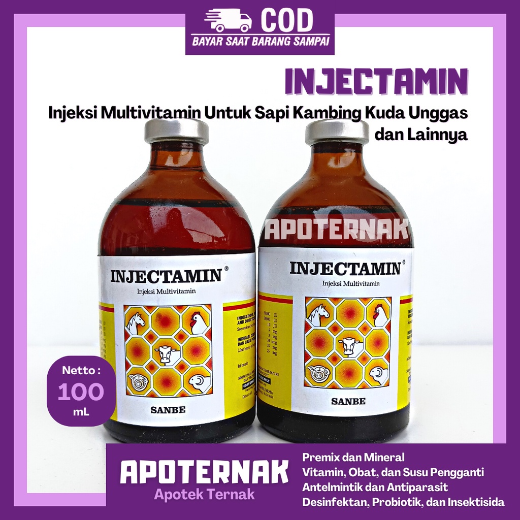 INJECTAMIN 50 ml &amp; 100 ml | Multivitamin Lengkap Untuk Produktifitas Pasca Sakit Kelelahan Sapi Kambing Kuda Unggas dll | SANBE