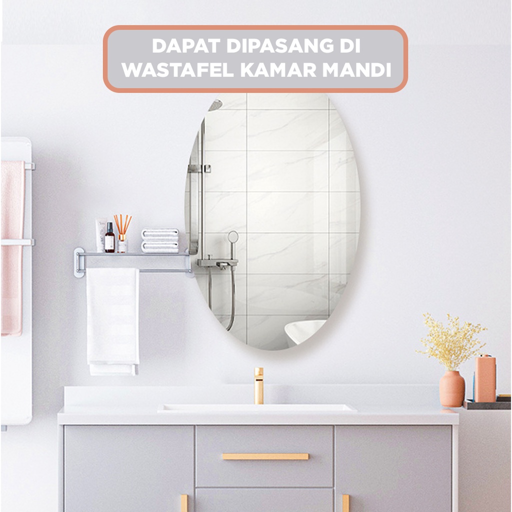 Sticker Cermin Oval 3D / Sticker Cermin Kotak 3D/  Sticker Dinding Kaca Acrylic Sudah Dengan Perekat Wallpaper Mirror Kamar Mandi