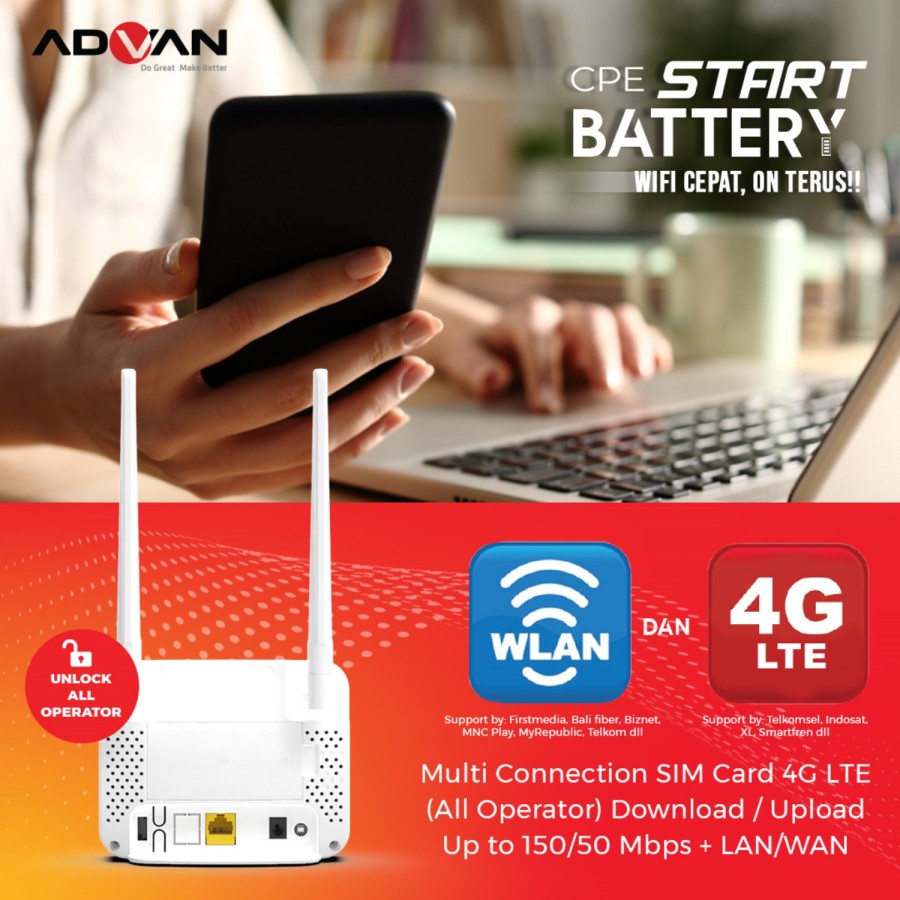 Advan CPE Start Hybrid 4G Modem Wifi Router Telkomsel Orbit XL Unlock