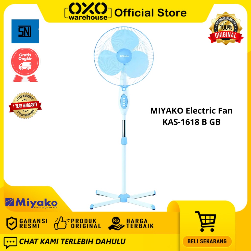 MIYAKO Kipas Angin KAS-1618 B GB Electric Fan Berdiri Low Watt Garansi Resmi