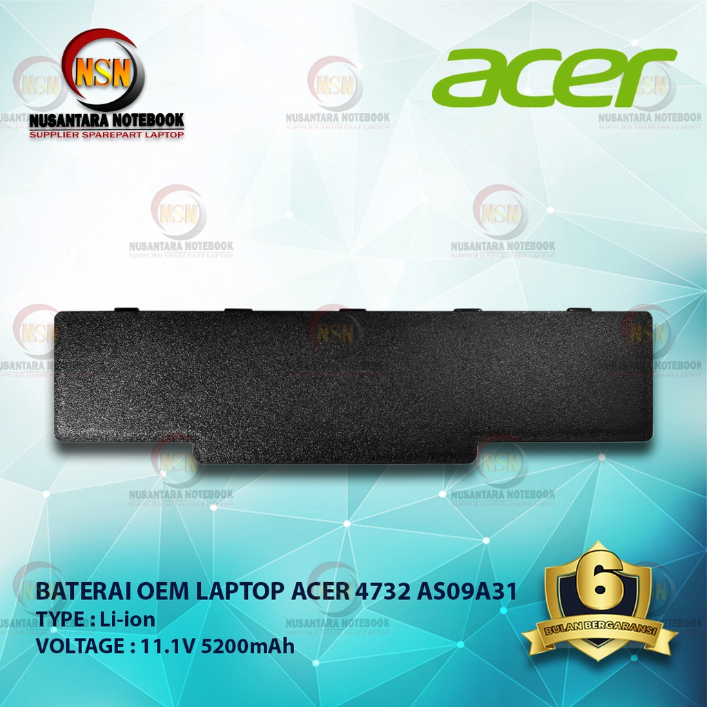 Baterai Acer AS09A41 OEM For Laptop Series 4732z 5732z 4332 5516 5532z 11.1V 5200mAh