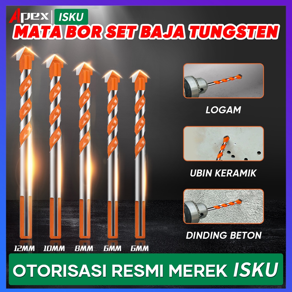 ISKU Mata Bor Drill Set 5 Pcs Multi Purpose Bor Besi Kayu Beton Multifungsi HSS Triangle Tipped Besi Kayu Beton Keramik Plastik Aluminiummata bor set multifungsi