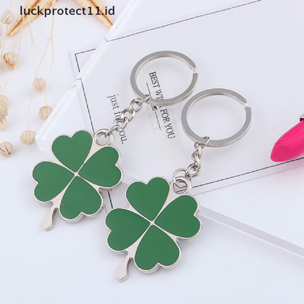 /Fashion Hot// Fashion// 1Pc Stainless Green Leaf Gantungan Kunci Fashion Empat Daun Clover Steel Lucky Key Chain.