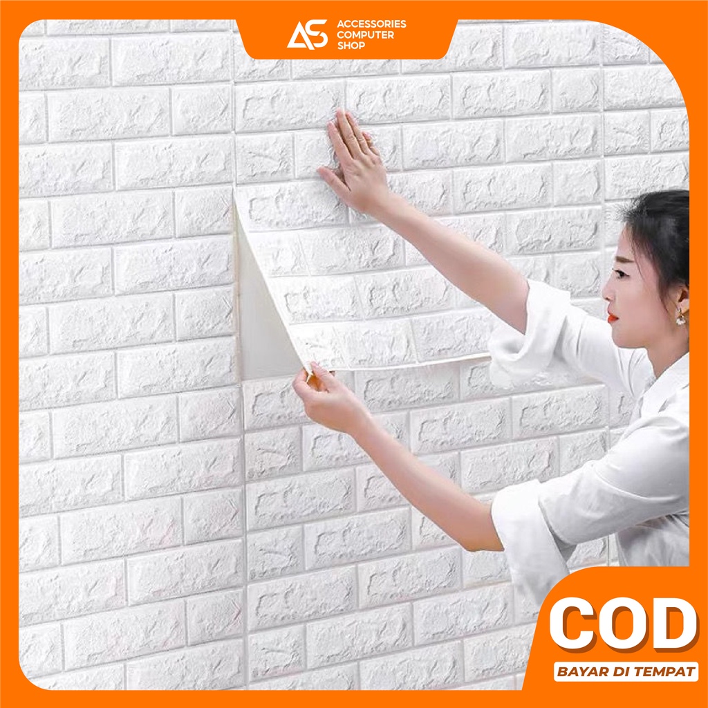 PALING MURAH ! Wallpaper Dinding FOAM Timbul 3D Bata Putih CLASSIC BRICK BEST SELLER D001 - ACS