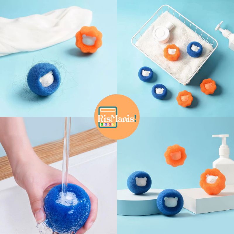 MAGIC LAUNDRY SPONGE BALL - 1 pcs Bola Ajaib Lucu Spons Pencuci Baju Penghilang Noda Pakaian Efektif Pengangkat Helai Rambut Spon Penyerap Benang Bulu Halus Serat Filter Penyaring Cucian Mesin Cuci