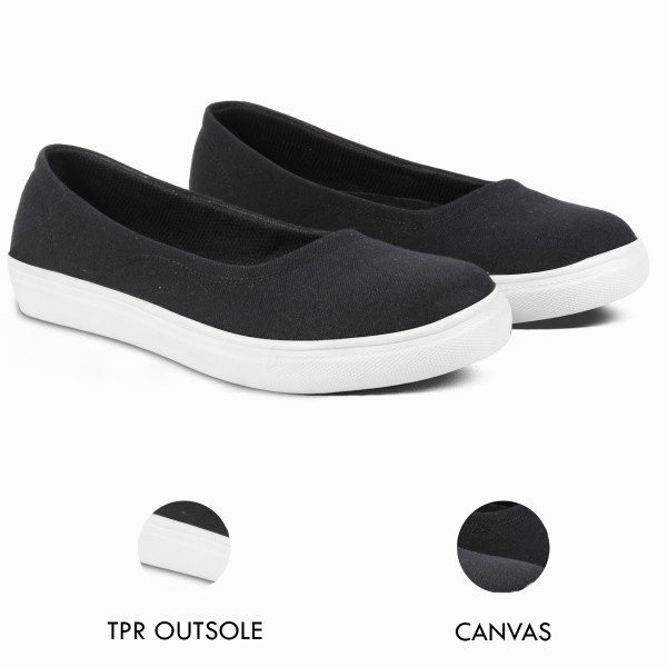 Sepatu Slip On Wanita Trendy V 1521 Brand Varka Sepatu Kets Wanita Kuliah Kerja Hangout - Hitam