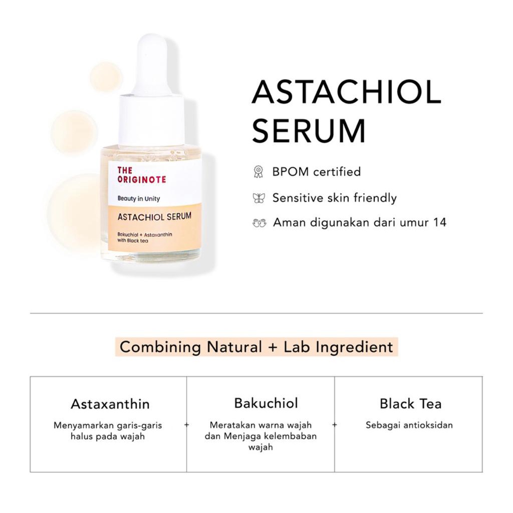 The Originote Astachiol Serum 20ml - Serum Anti Aging untuk Menyamarkan Kerutan Garis Halus dan Menunda Tanda Penuaan Dini