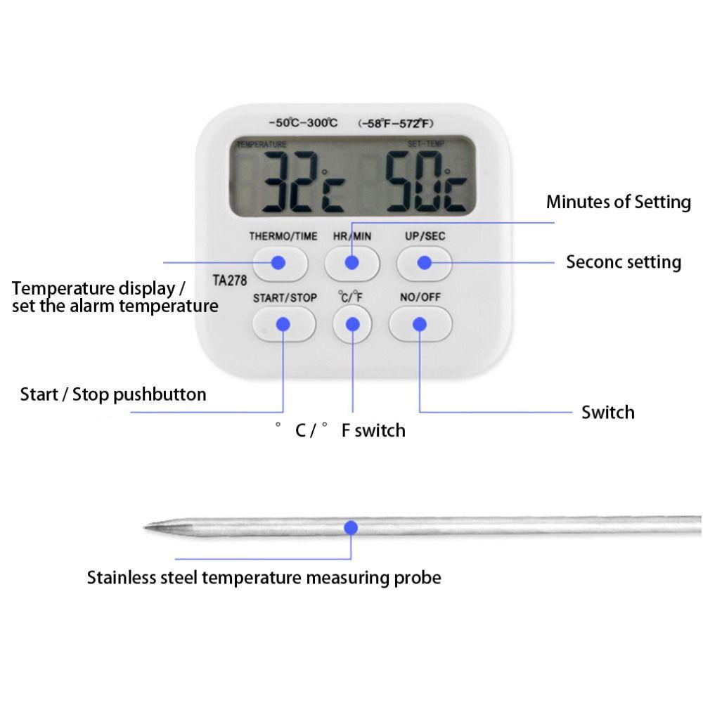 Agustinina Kitchen Thermometer Digital Electronic BBQ Alat Dapur Instant Baca Timer Masak Makanan