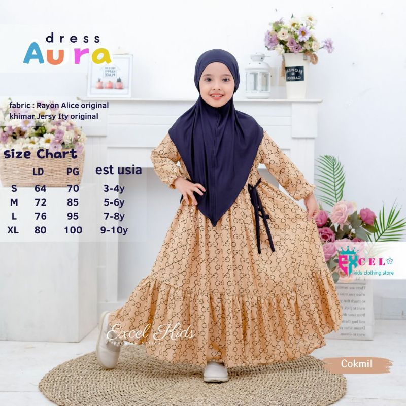 AURA DRESS free jilbab ORI EXCEL | Dress+jilbab Anak