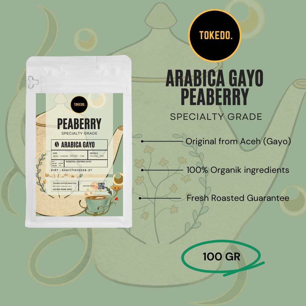 

Kopi Arabica Gayo Peaberry (Kopi Biji Tunggal/Kopi Lanang) Biji Roasting dan Bubuk 100 gr TOKEDO