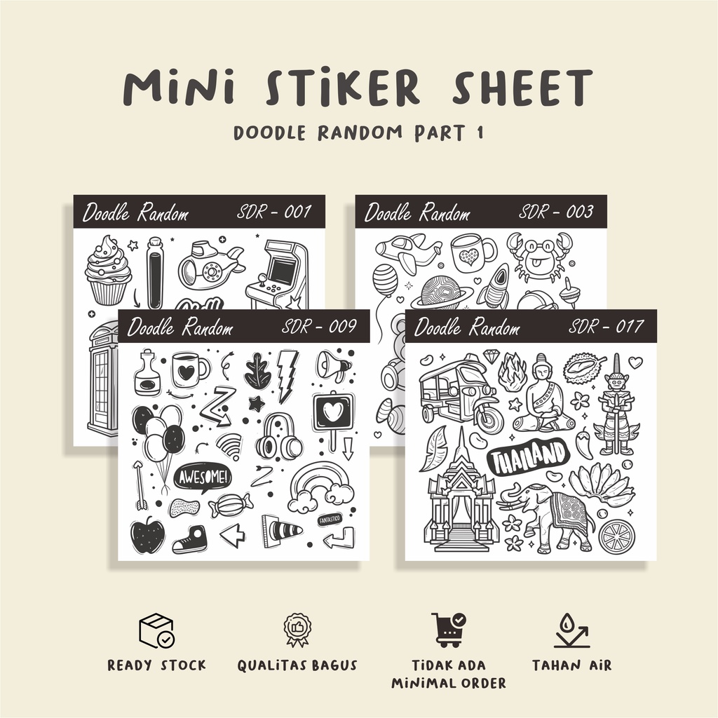 

( 10 pcs )DOODLE RANDOM mini sheet stiker/murah/waterproof/bisa cutting