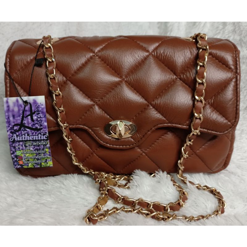 Authentic Elina Brown Smoke Bag 100% Kulit Domba Asli