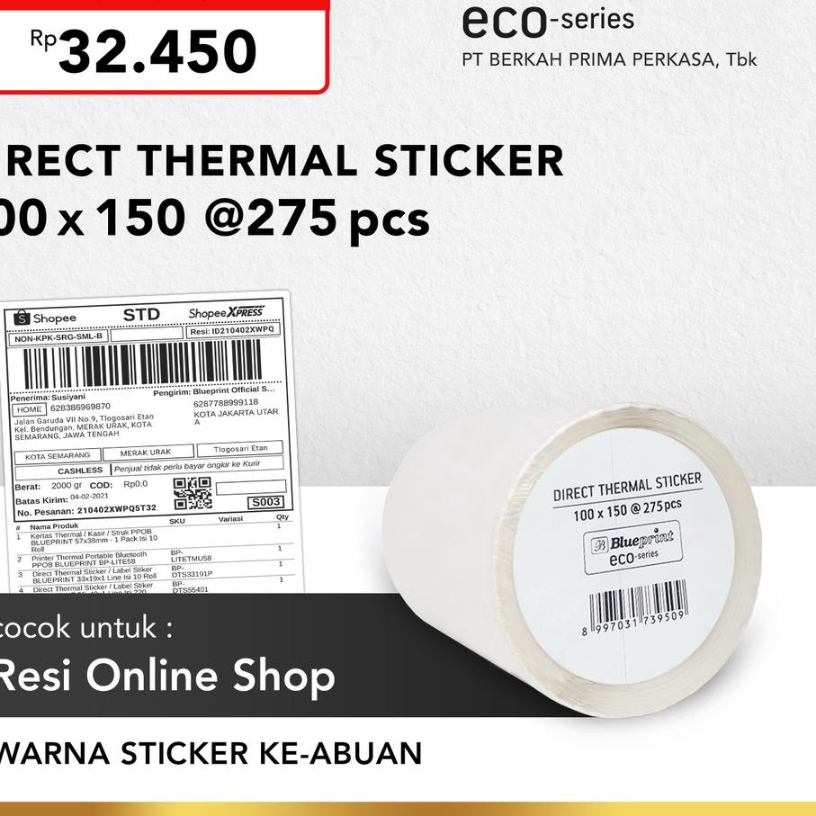 

Banyak Peminat Direct Thermal Sticker 100 x 150 Stiker Label BLUEPRINT ECO 100x150 mm,