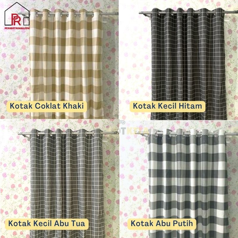 Gorden Jendela Kamar Motif Kotak Kotak Aesthetic / Tirai Ring / Korden Horden Ruang Tamu