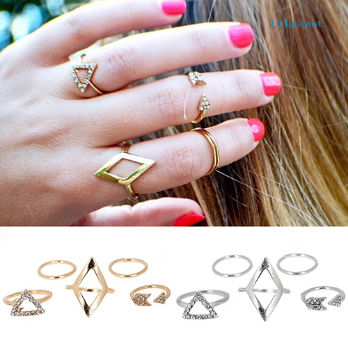 [LS]5 Pcs /Set Berlian Imitasi Diatas Knuckle Midi Ring Jari Susun Rings Boho Jewelry