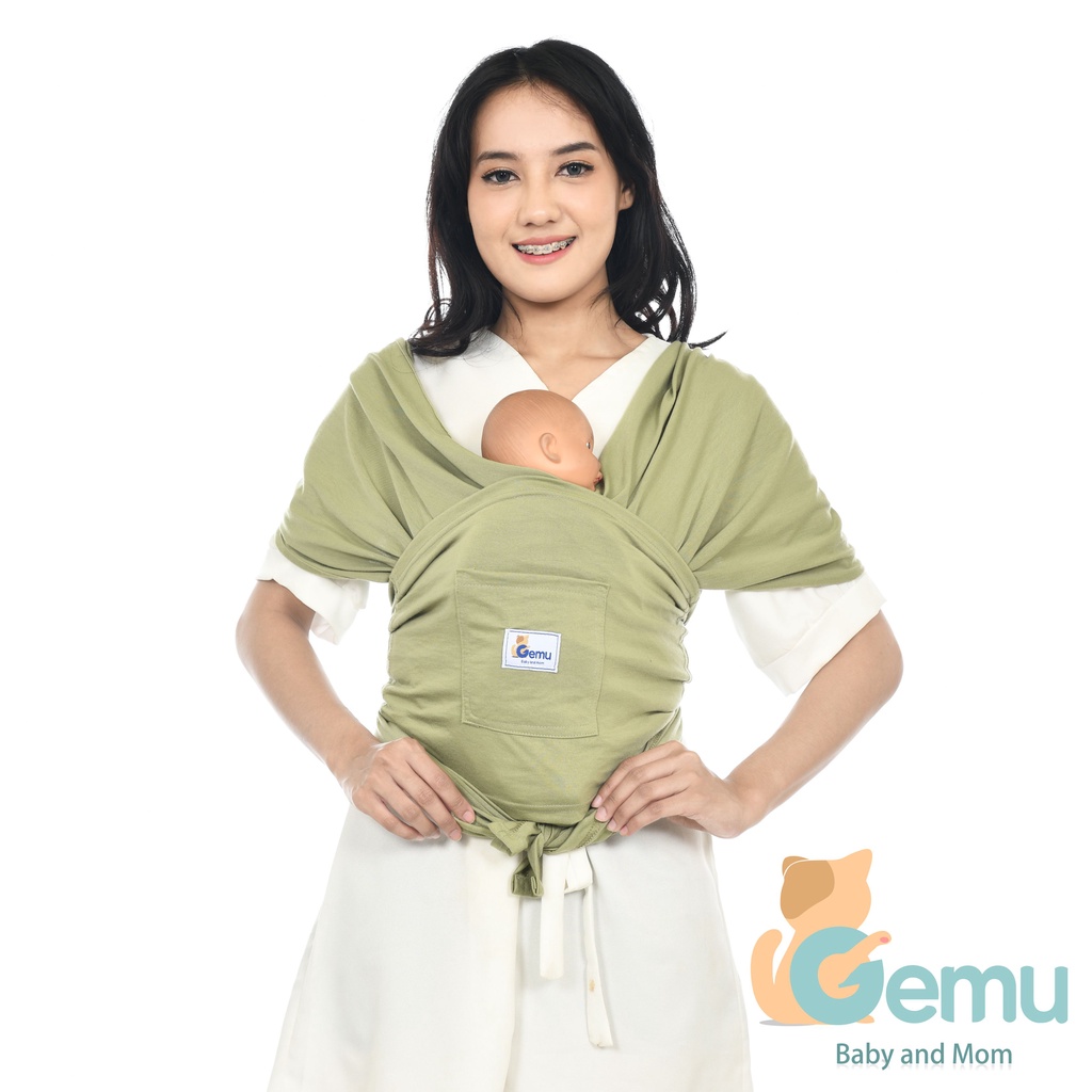 GEMUBABY Gendongan Bayi Depan M Shape Baby Wrap 3in1 Geos Baby Instan Premium with Sash Belt Warna Soft